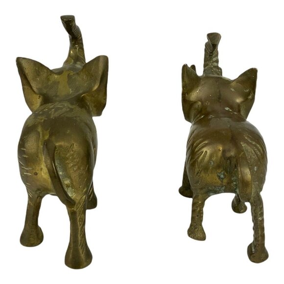Vintage Brass Elephant Figurines Set Of 2 With Trunks Up For Good Luck Decor - Picture 4 of 7
